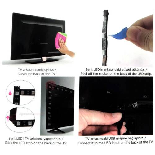 USB'li TV Arkası Şerit Led Seti 3mt - 2